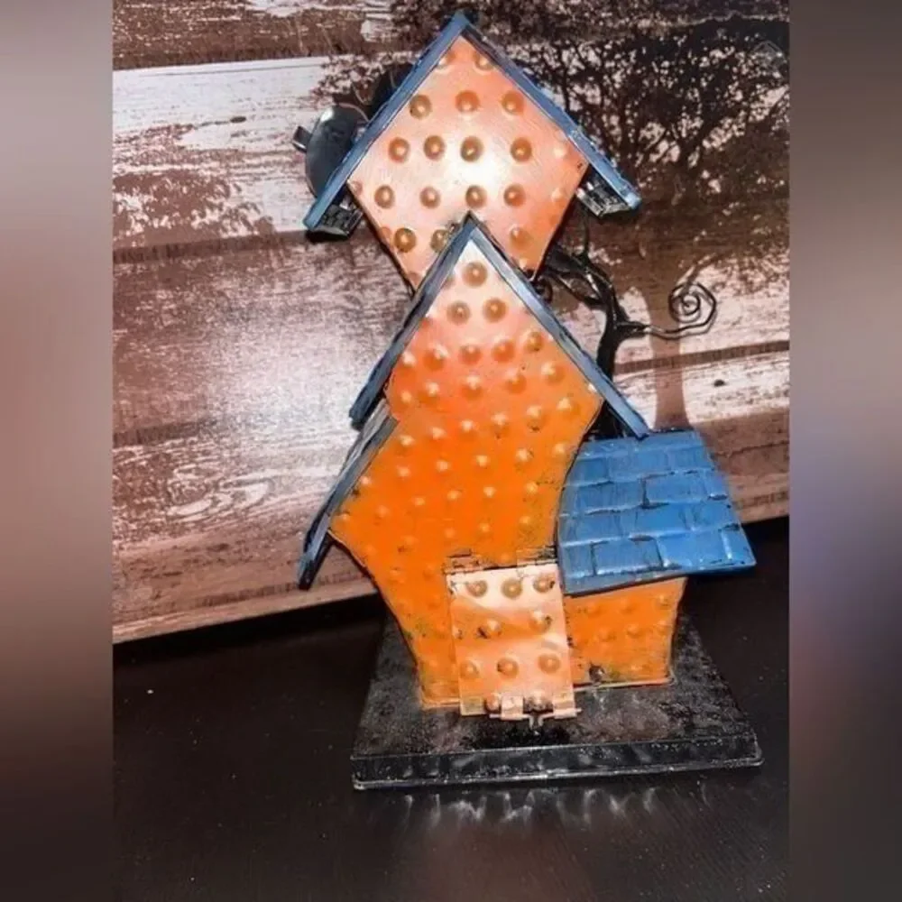 Halloween metal bright colors house with tea light house multi bright c